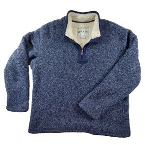 Orvis Sherpa Lined 1/4 Zip Pullover Sweater Blue XL Fleece Lined